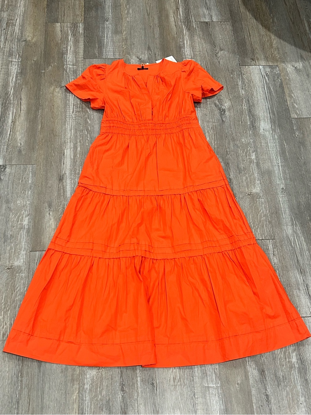 Quince 100% Organic Cotton Poplin Tiered Maxi Dress Vermillon Red L - Picture 5 of 14